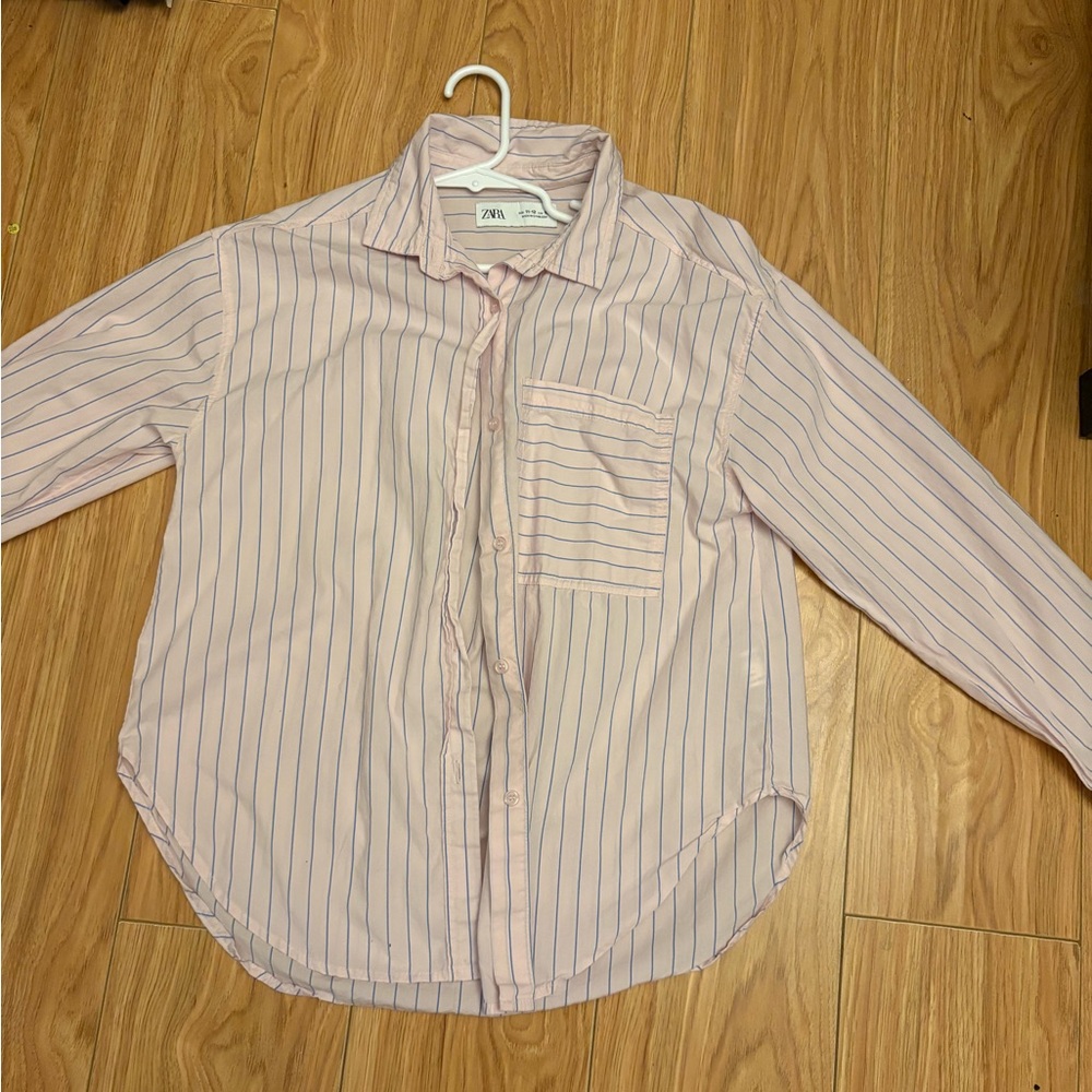 Zara Kids Light Pink and Blue Striped Button Down Shirt